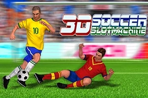 Hai cầu thủ bóng đá đang tranh bóng trên sân cỏ, với dòng chữ 3D Soccer Slot Machine ở góc trên bên phải