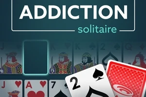 Trò chơi bài với chữ Addiction Solitaire và các lá bài xếp thành hàng cùng hai lá bài phía trước