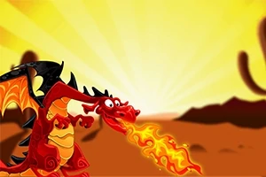 Rồng đỏ thổi lửa trên nền hoàng hôn với ánh sáng vàng rực rỡ
