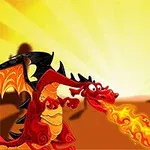 Rồng đỏ thổi lửa trên nền hoàng hôn với ánh sáng vàng rực rỡ