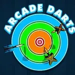 Bảng phi tiêu với ba phi tiêu cắm, cùng dòng chữ Arcade Darts phía trên