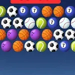 Các quả bóng thể thao đa dạng bao gồm bóng đá, bóng rổ, bóng chày, bóng tennis và bóng bowling được sắp xếp thành hàng trên nền xanh
