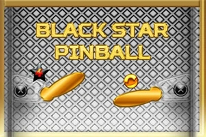 Hình ảnh có dòng chữ BLACK STAR PINBALL trên nền hoa văn xám, với hai tay bạt màu vàng và một quả bóng màu vàng
