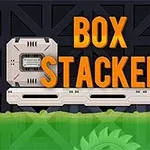 Băng chuyền với các hộp và chữ Box Stacker nổi bật trên nền tối