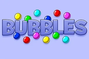 Chữ BUBBLES lớn màu tím với nhiều bong bóng đủ màu sắc như đỏ, xanh, vàng, và tím xung quanh