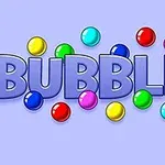 Chữ BUBBLES lớn màu tím với nhiều bong bóng đủ màu sắc như đỏ, xanh, vàng, và tím xung quanh