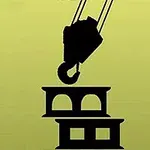 Một chiếc cần cẩu đang đặt một khối lên các khối khác trên nền màu vàng nhạt
