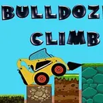 Máy ủi màu vàng đang leo lên các khối đất xếp chồng với chữ Bulldozer Climb phía trên