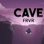 Hình ảnh có một chiếc phi thuyền nhỏ bay qua hẻm núi, nền trời tím và dòng chữ CAVE FRVR lớn ở phía trên