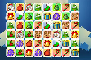 Các ô vuông chứa các biểu tượng Giáng Sinh như ông già Noel, cây thông, tất, gậy kẹo, và tuần lộc trên nền xanh