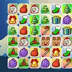 Các ô vuông chứa các biểu tượng Giáng Sinh như ông già Noel, cây thông, tất, gậy kẹo, và tuần lộc trên nền xanh