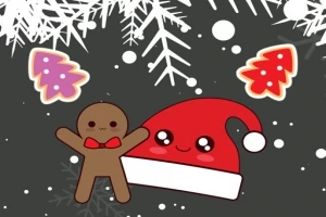 Người bánh gừng và mũ Noel dễ thương dưới những bông tuyết trắng