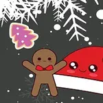 Người bánh gừng và mũ Noel dễ thương dưới những bông tuyết trắng