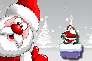 Ông già Noel cười lớn với găng tay đỏ, đứng trên nền tuyết trắng với cây thông Noel phía sau