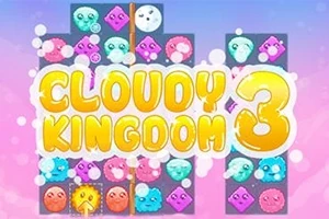 Các biểu tượng vui nhộn nhiều màu sắc được sắp xếp trên nền bảng có chữ CLOUDY KINGDOM 3 lớn ở trung tâm