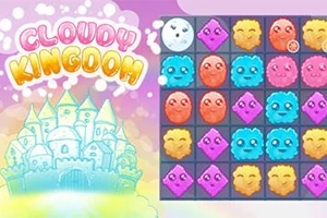 Hình ảnh có một lâu đài vẽ tay bên trái với chữ Cloudy Kingdom ở phía trên, và lưới các khối hình dạng đám mây đầy màu sắc khác nhau bên phải