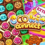 Hình ảnh có các hình bánh quy và kẹo đầy màu sắc, vẽ phong cách hoạt hình với khỉ và dòng chữ Cookie Connect