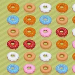 Hình ảnh gồm nhiều loại bánh donut nhiều màu sắc khác nhau, được xếp theo hàng ngang và dọc trên nền xanh