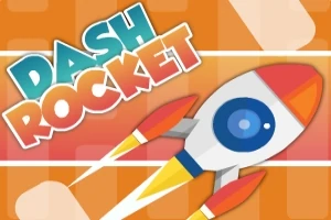 Tên Dash Rocket với hình ảnh tên lửa màu đỏ, trắng và xanh trên nền cam