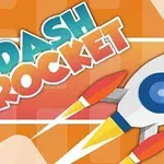 Tên Dash Rocket với hình ảnh tên lửa màu đỏ, trắng và xanh trên nền cam