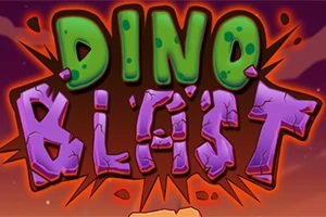 Dòng chữ Dino Blast với hiệu ứng nứt vỡ và màu sắc nổi bật trên nền cam