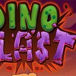 Dòng chữ Dino Blast với hiệu ứng nứt vỡ và màu sắc nổi bật trên nền cam