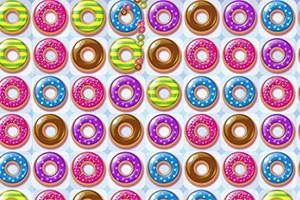 Hình ảnh gồm các hàng bánh donut nhiều màu sắc với lớp phủ hạt cốm, sắp xếp thành các hàng ngang và dọc