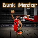 Cầu thủ bóng rổ mặc áo số 23 đang thực hiện cú úp rổ với thông điệp Dunk Master phía trên, trên sân thi đấu trong nhà