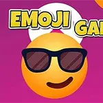 Biểu tượng cảm xúc đeo kính râm trên nền màu hồng, với chữ EMOJI GAME và một biểu tượng quả bóng đá