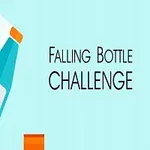Hình ảnh một chai nước màu xanh dương đang nghiêng với nền màu xanh nhạt, cùng với dòng chữ Falling Bottle Challenge