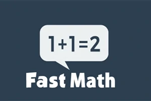 Bong bóng hội thoại với phép toán đơn giản 1+1=2 trên nền xanh và dòng chữ Fast Math phía dưới