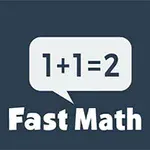 Bong bóng hội thoại với phép toán đơn giản 1+1=2 trên nền xanh và dòng chữ Fast Math phía dưới