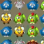 Các hình vẽ động vật hoạt hình nhiều màu sắc gồm chim, ong, sói xám, và gà trống được sắp xếp theo dạng lưới
