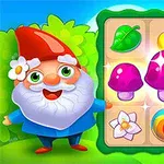 Một chú lùn đáng yêu đứng cạnh bảng gồm các biểu tượng trái cây và nấm màu sắc sặc sỡ