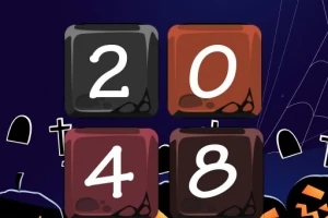Các ô vuông có các con số 2, 0, 4, 8 với nền tối và các biểu tượng Halloween