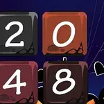 Các ô vuông có các con số 2, 0, 4, 8 với nền tối và các biểu tượng Halloween