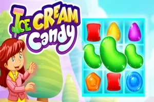 Một cô gái đứng cạnh bảng gồm các viên kẹo nhiều màu sắc trên nền màu sáng