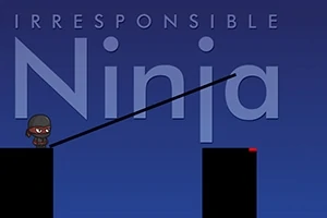 Một nhân vật ninja nhỏ đang đứng trên cột bên trái, đặt một cây gậy dài sang cột bên phải trên nền màu xanh đậm, phía sau có chữ Irresponsible Ninja