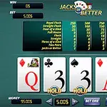 Giao diện trò chơi với bảng thanh toán và các lá bài poker bao gồm Q, 3, 3, A, 9 được hiển thị