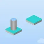 Hình ảnh có một cột trụ tròn trên nền hình vuông và một nền hình vuông riêng biệt ở giữa bầu trời xanh
