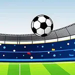 Quả bóng đá đang bay trên sân vận động với khán đài đầy màu sắc