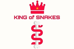 Hình ảnh có chữ KING OF SNAKES màu đỏ với một chiếc vương miện phía trên và hình con rắn màu đỏ giản lược bên dưới