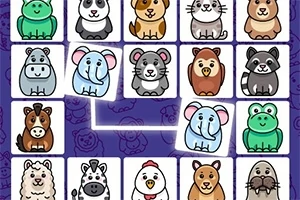 Hình ảnh các ô vuông chứa các con vật hoạt hình dễ thương như voi, ếch, và chuột trên nền màu tím