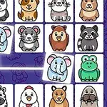 Hình ảnh các ô vuông chứa các con vật hoạt hình dễ thương như voi, ếch, và chuột trên nền màu tím