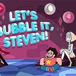 Các nhân vật hoạt hình ngồi trên sàn với dòng chữ LETS BUBBLE IT, STEVEN!