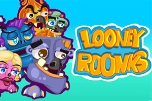 Các nhân vật hoạt hình với khuôn mặt hài hước và tên Looney Roons trên nền xanh