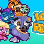 Các nhân vật hoạt hình với khuôn mặt hài hước và tên Looney Roons trên nền xanh