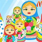 Hình ảnh các búp bê Matryoshka đầy màu sắc với khuôn mặt tươi cười và trang phục truyền thống