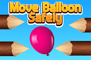 Bóng bay màu hồng giữa nền xanh với dòng chữ Move Balloon Safely và bốn đầu bút chì nhọn chỉ vào bóng
