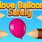 Bóng bay màu hồng giữa nền xanh với dòng chữ Move Balloon Safely và bốn đầu bút chì nhọn chỉ vào bóng